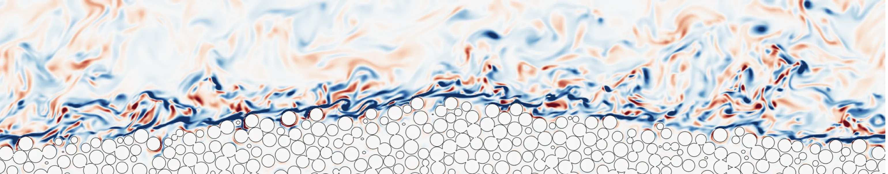 Direct numerical simulation of turbulent hyporheic exchange: spanwise vorticity field over a rough, permeable sediment bed.