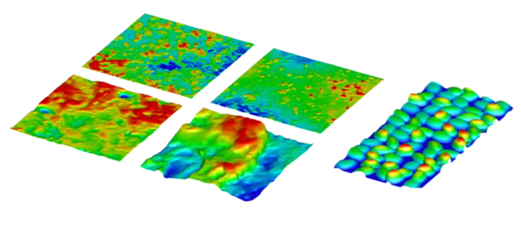 Several resolved rough-surface height fields from the roughness-resolved DNS database.